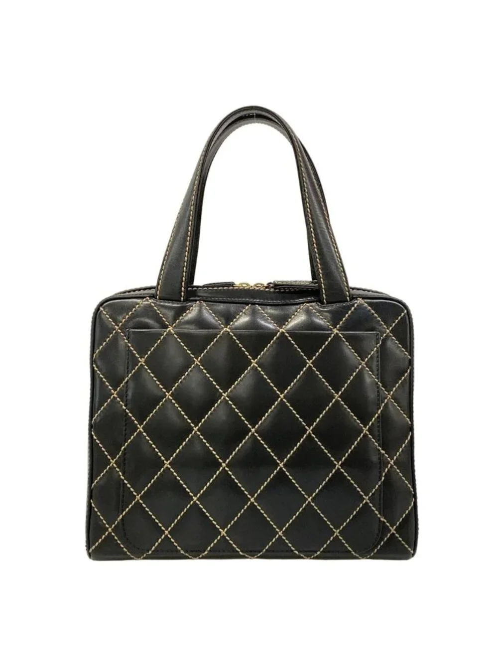 Chanel Handbag Wild Stitch Black Matte Gold Leather